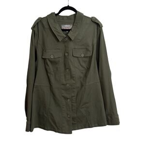 Torrid Military Utility Jacket Womens 4 4X Olive Green Cotton Twill Button Front